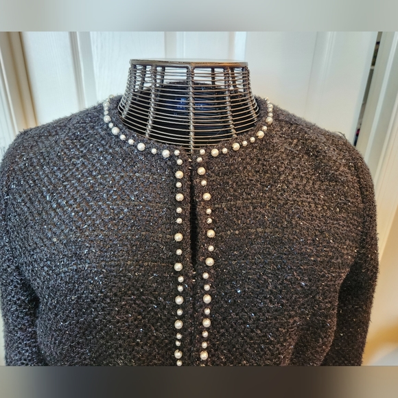 RSVP BY TALBOTS  size 12P fully lined black jacket trimmed in faux pearls. - Picture 4 of 7